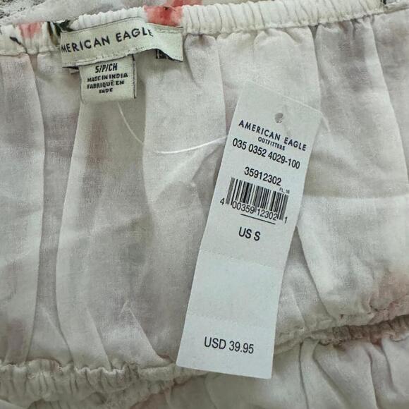 AMERICAN EAGLE Faux Wrap Adjustable Lace Cropped Lined Cami Floral White NWT S - Picture 8 of 9
